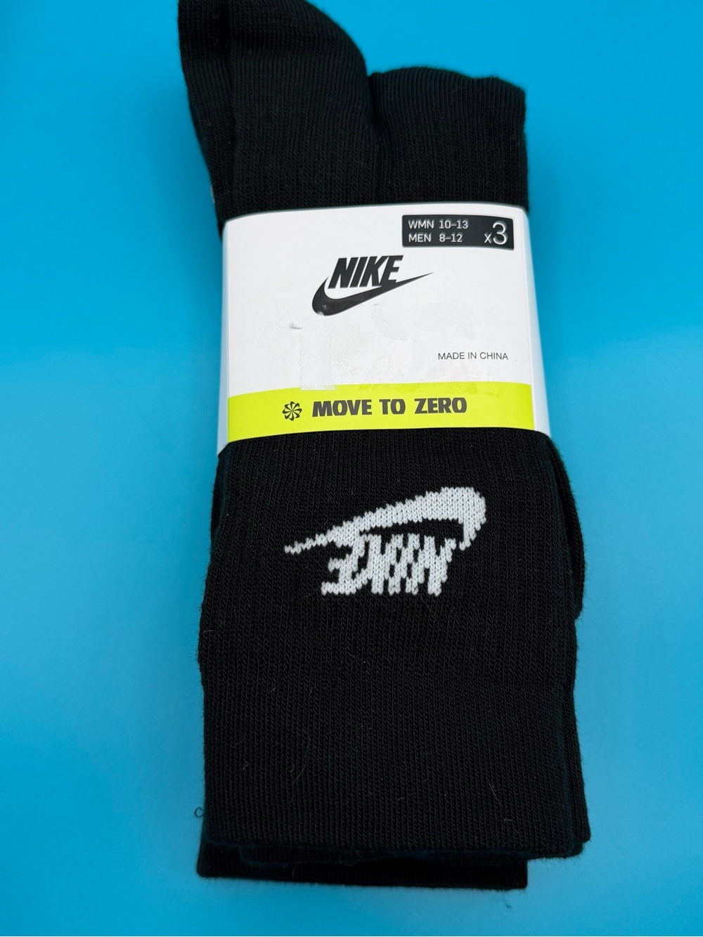 Nike Men’s or Women’s Black Crew Socks with White Swoosh - 3 Pack